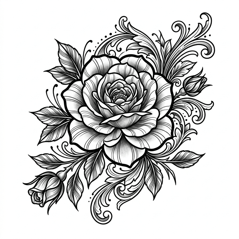 Neo-Trad Rose - Original Tattoo Flash